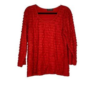 Travel Elements Ladies Size XL Bright Red Holiday Christmas Fringed Ruffled Top